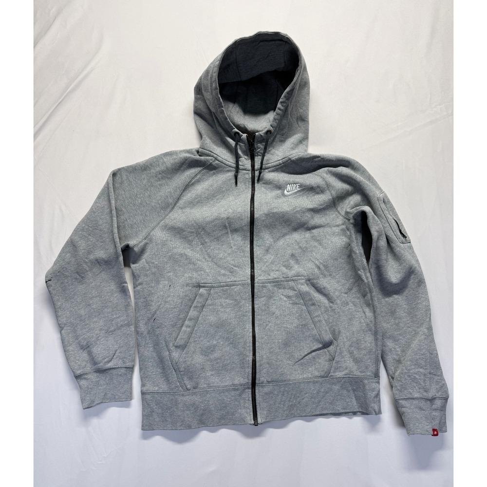 Nike Tech Fleece Hoodie Mens‎ Medium Heather Gray Logo Raglan Sleeve Full Zip